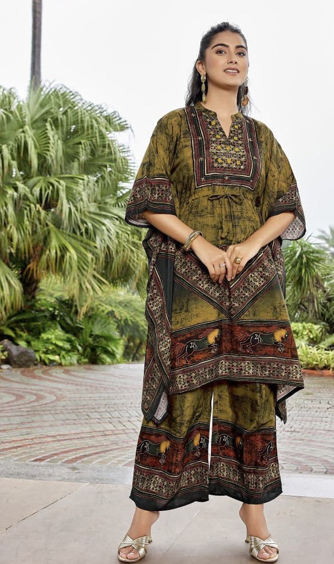 Malabar Silk Yellow Kaftan 2pc Set