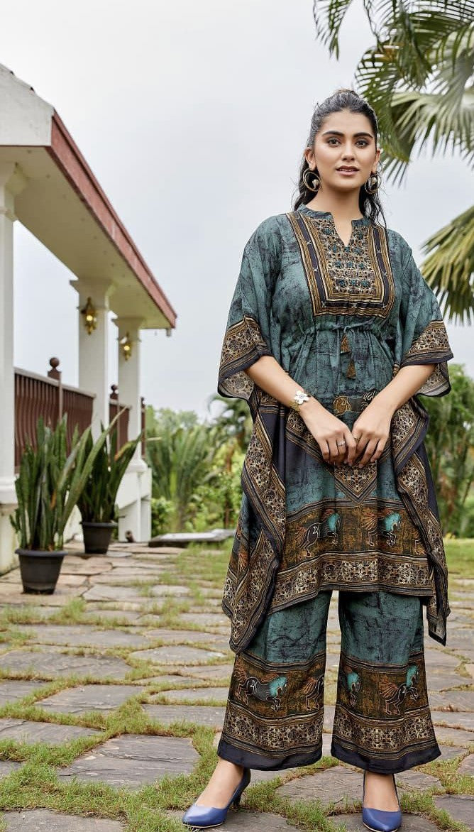 Malabar Silk Blue Kaftan 2pc Set
