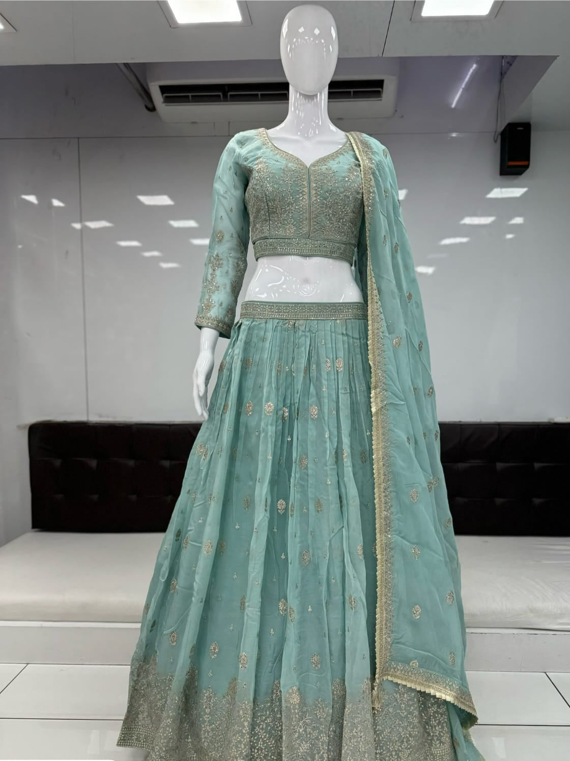 Pure Viscose Orgenza Chaniya Choli Sky Blue Color