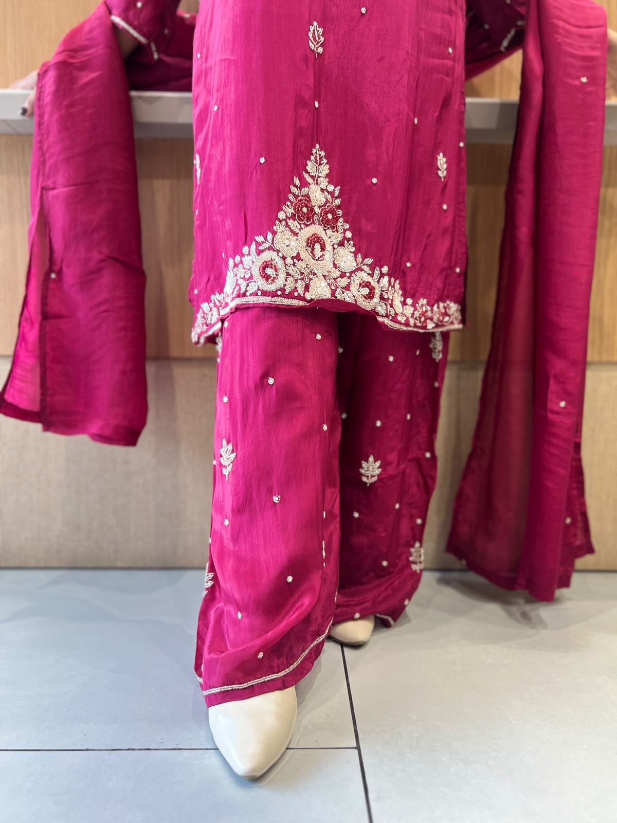Rakhi Special Pure Ho Silk Partywear Plazo 3 pc set Burgundy Color