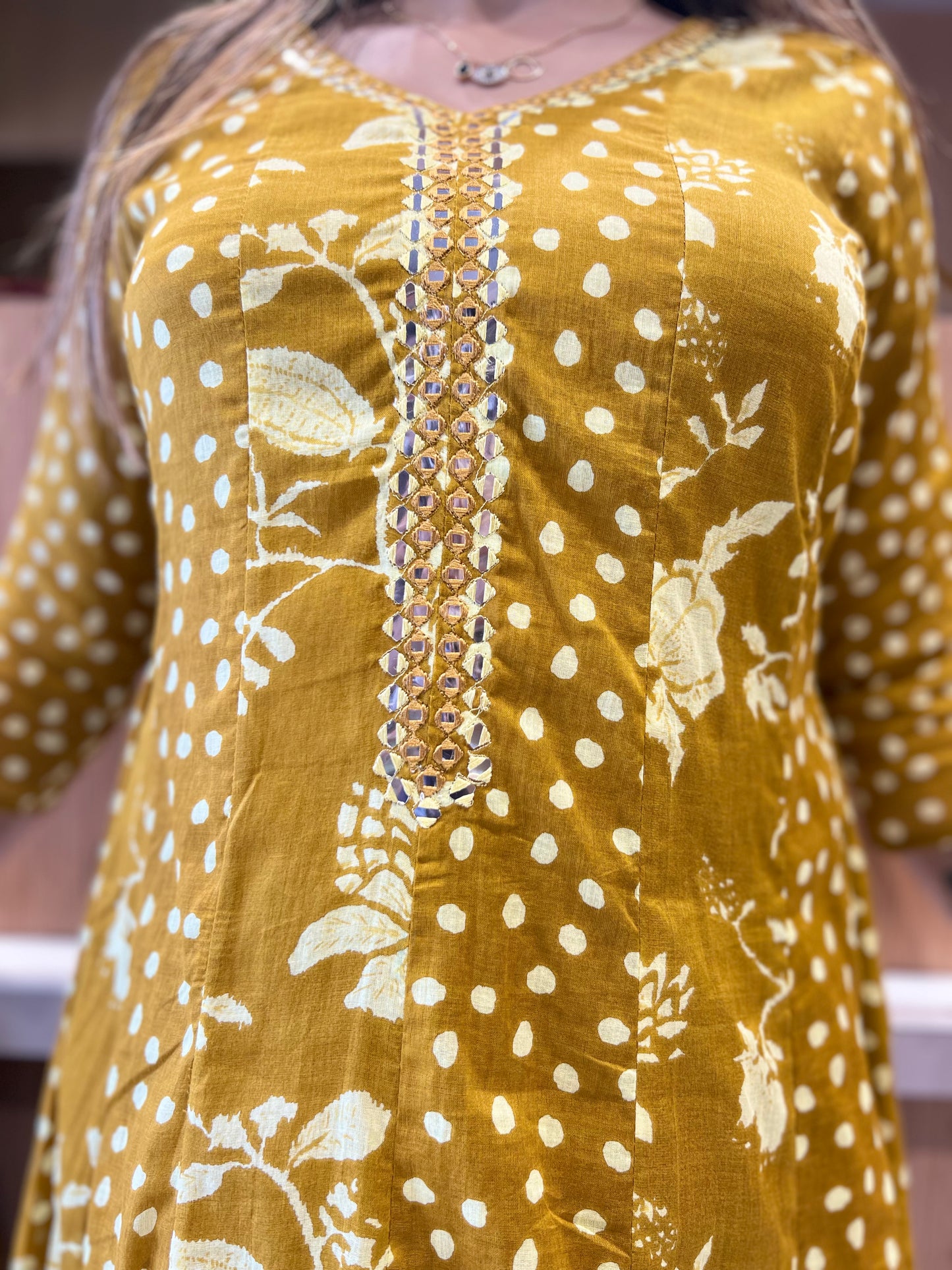 Pure Mull Cotton Yellow Shoulder Anarkali 3pc Set