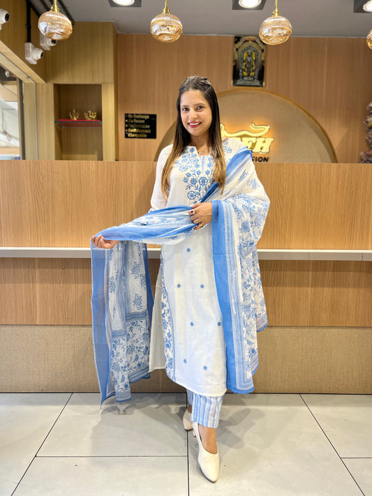 Mull-Mull Cotton Blue 3 pc set