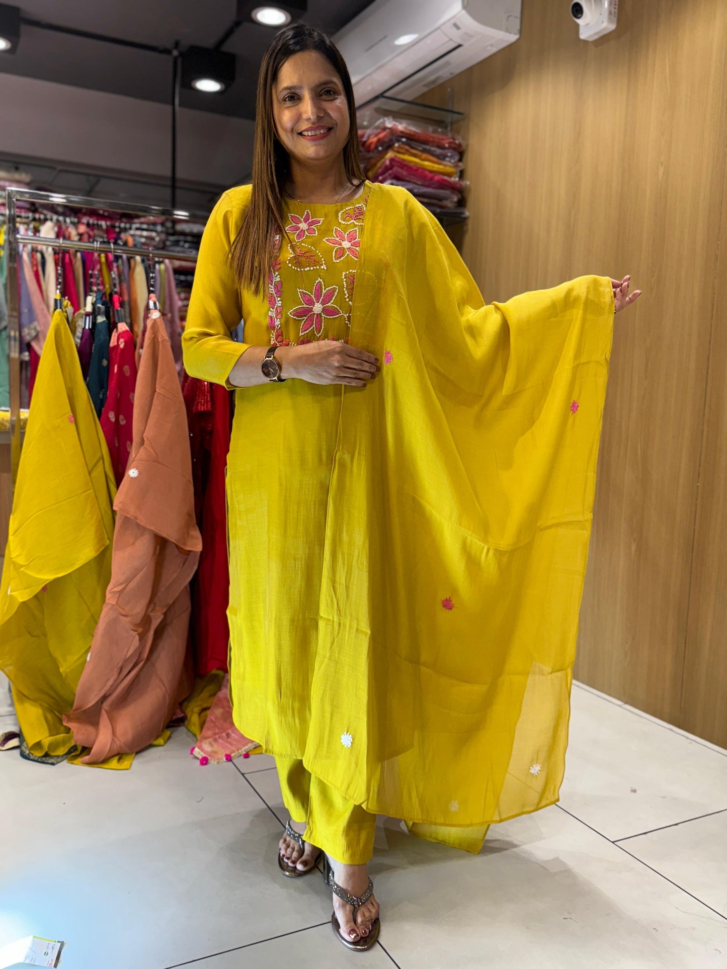 Mull Chanderi Yellow 3pc Set