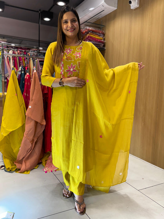 Mull Chanderi Yellow 3pc Set