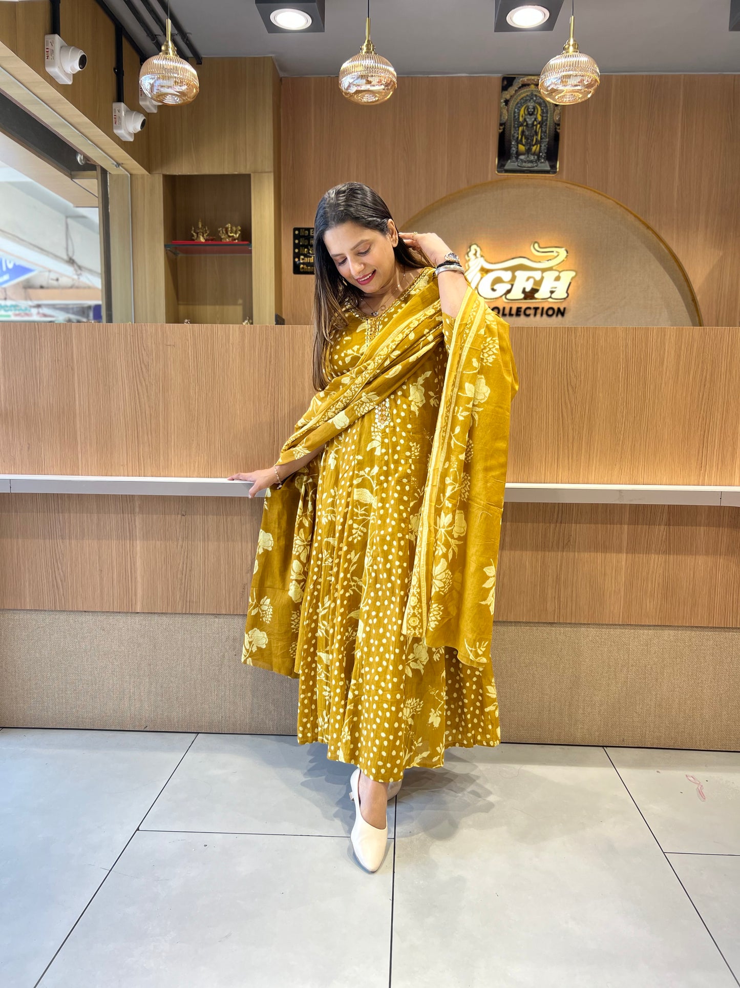 Pure Mull Cotton Yellow Shoulder Anarkali 3pc Set