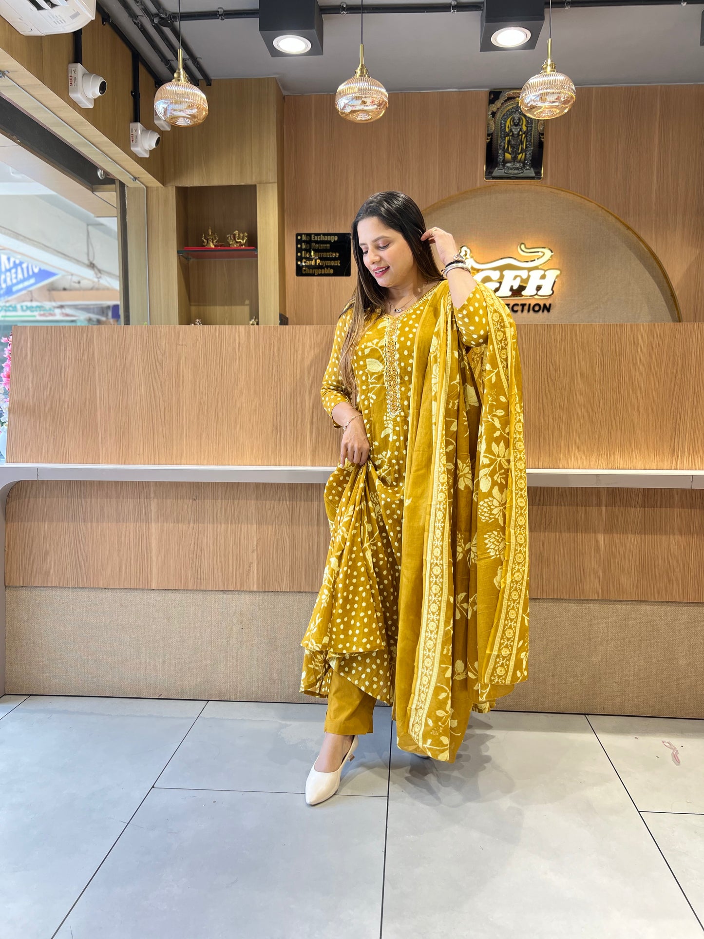 Pure Mull Cotton Yellow Shoulder Anarkali 3pc Set