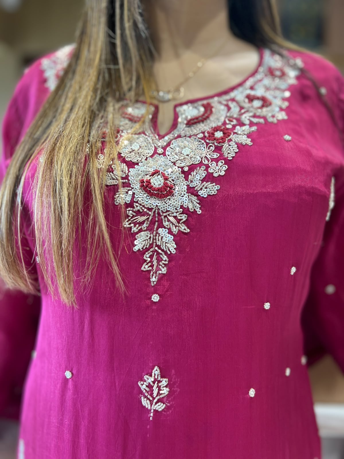 Rakhi Special Pure Ho Silk Partywear Plazo 3 pc set Burgundy Color
