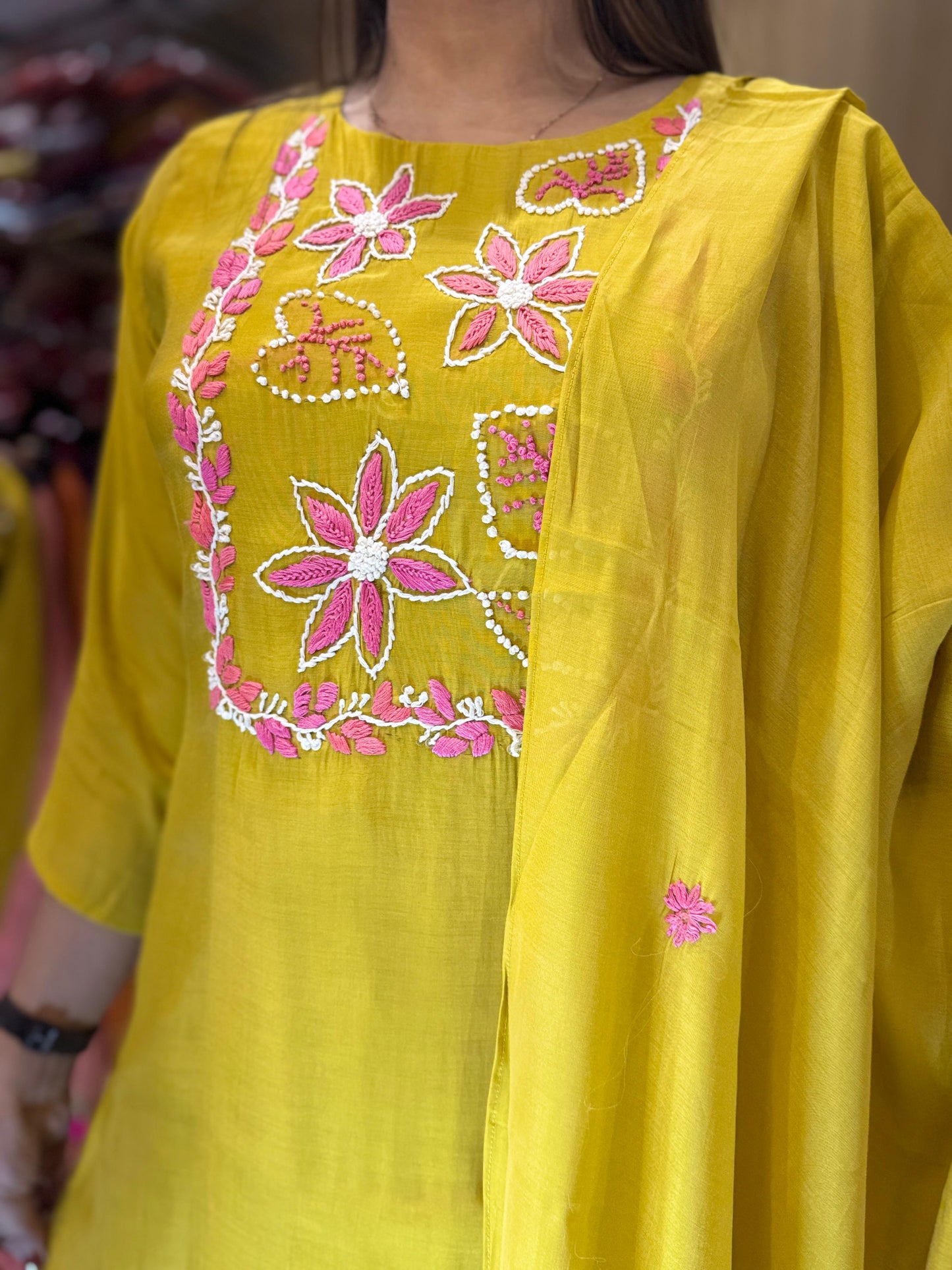 Mull Chanderi Yellow 3pc Set